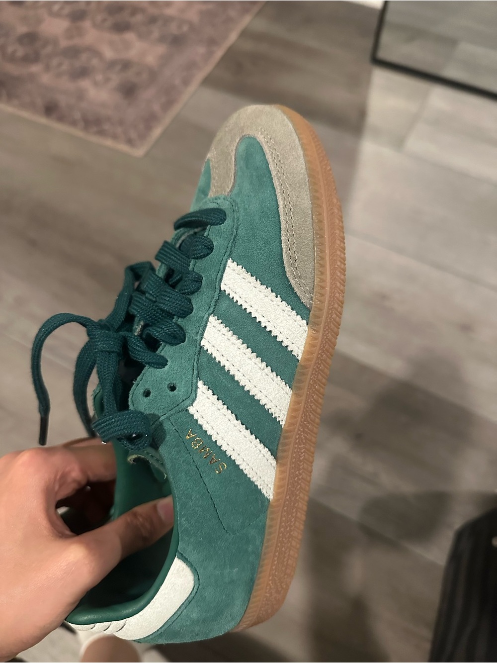 adidas SAMBAS brand NWT! Green Suede Sneakers with White Accents - Picture 4 of 5